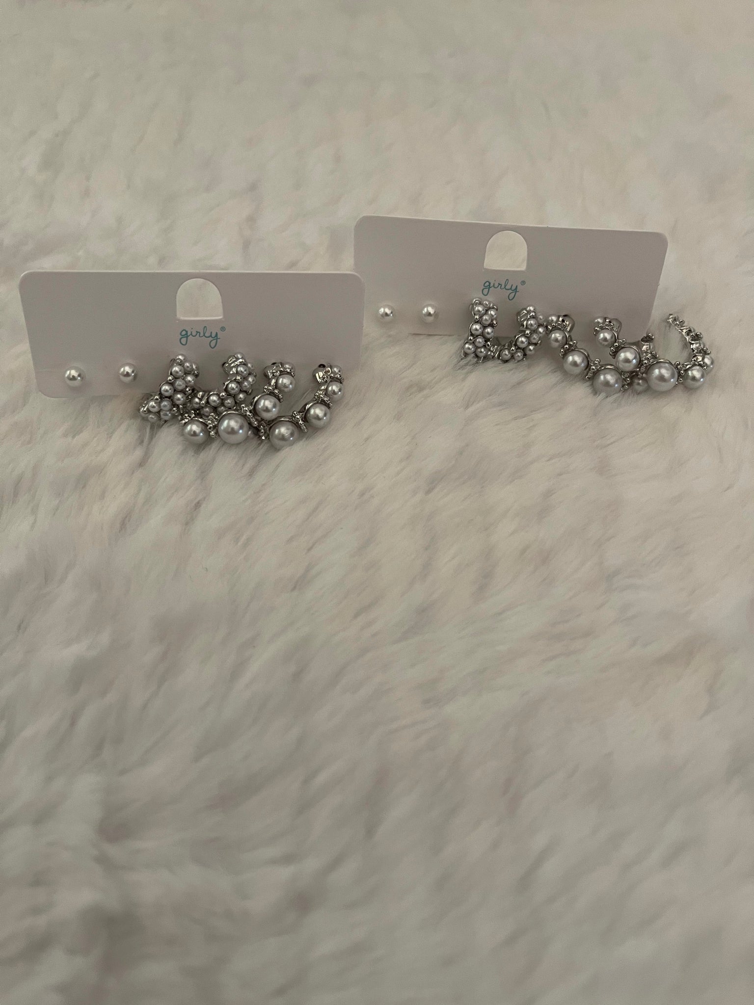 Mini Pearl Hoops - Silver