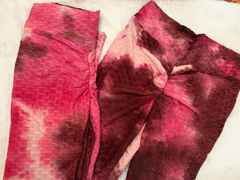 Pink-Burgundy Scrunched Leggings