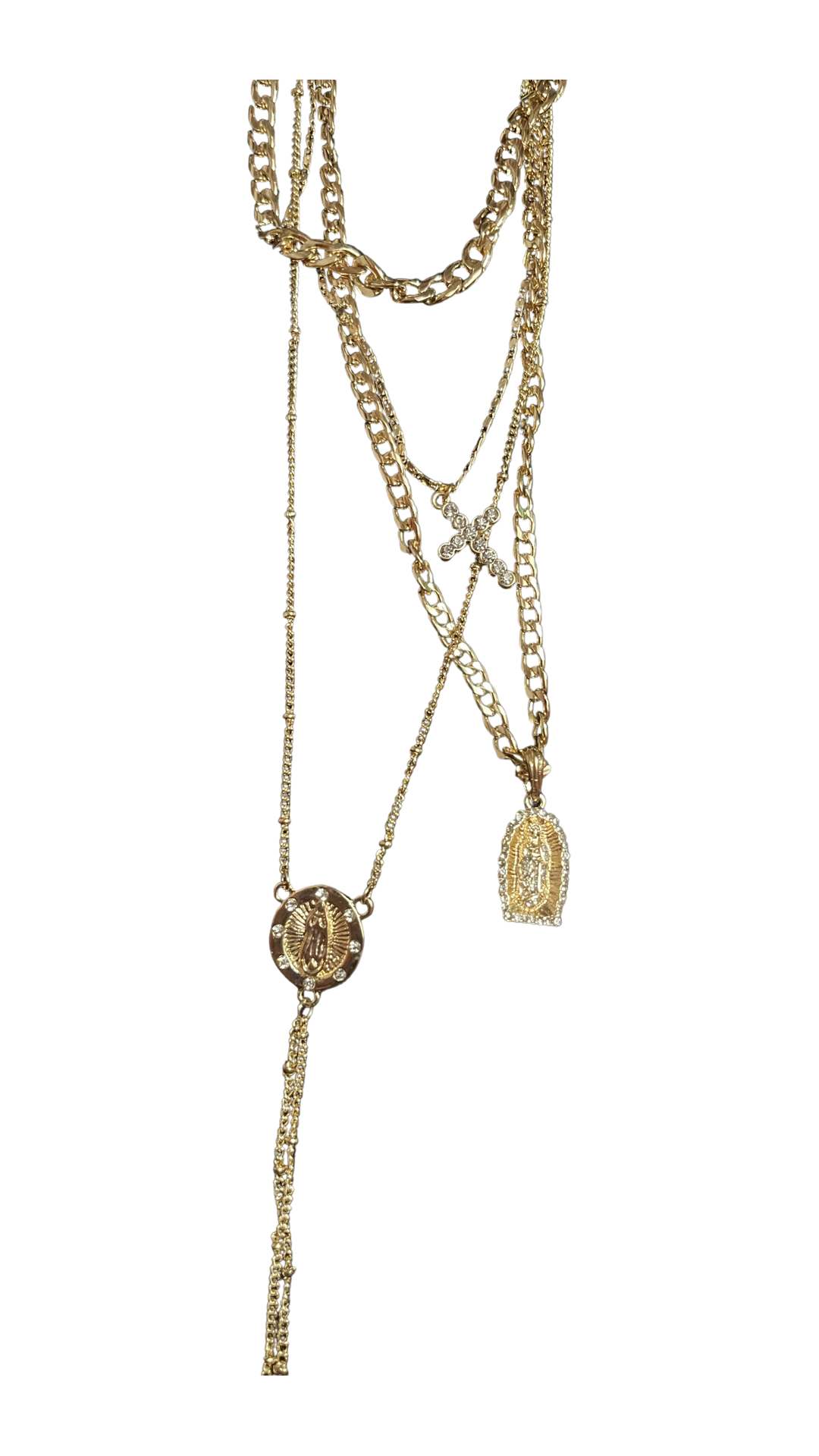 Long Layered Pendant Necklace- Gold
