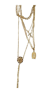 Long Layered Pendant Necklace- Gold
